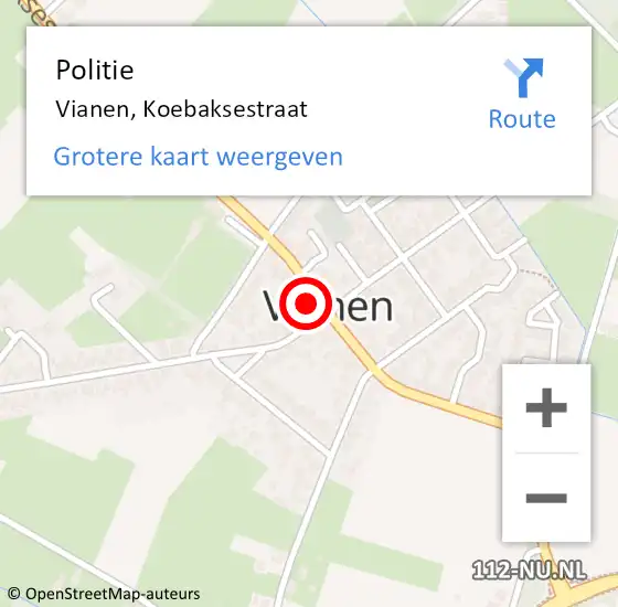 Locatie op kaart van de 112 melding: Politie Vianen, Koebaksestraat op 17 juni 2024 14:14