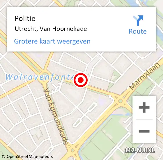 Locatie op kaart van de 112 melding: Politie Utrecht, Van Hoornekade op 17 juni 2024 14:16