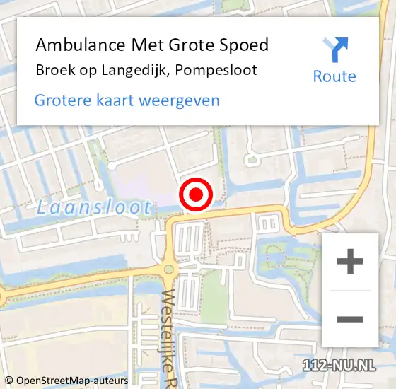 Locatie op kaart van de 112 melding: Ambulance Met Grote Spoed Naar Broek op Langedijk, Pompesloot op 17 juni 2024 14:30