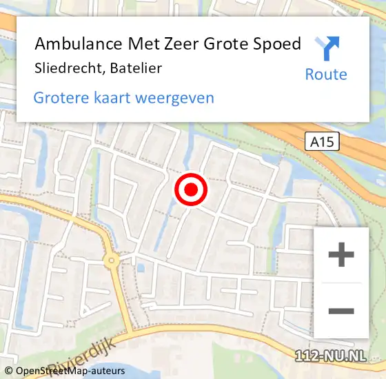 Locatie op kaart van de 112 melding: Ambulance Met Zeer Grote Spoed Naar Sliedrecht, Batelier op 17 juni 2024 14:35