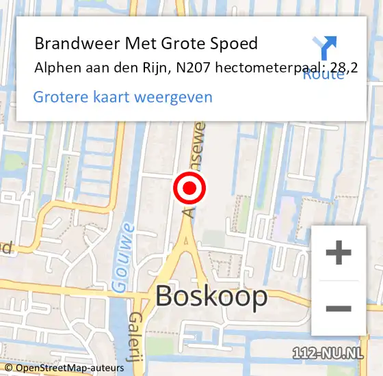 Locatie op kaart van de 112 melding: Brandweer Met Grote Spoed Naar Alphen aan den Rijn, N207 hectometerpaal: 28,2 op 17 juni 2024 14:37