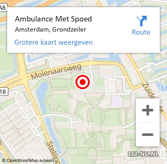 Locatie op kaart van de 112 melding: Ambulance Met Spoed Naar Amsterdam, Grondzeiler op 17 juni 2024 14:43