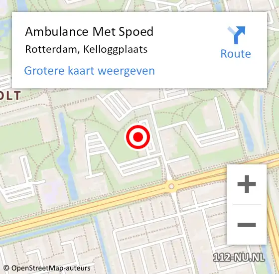 Locatie op kaart van de 112 melding: Ambulance Met Spoed Naar Rotterdam, Kelloggplaats op 17 juni 2024 14:54