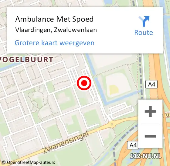 Locatie op kaart van de 112 melding: Ambulance Met Spoed Naar Vlaardingen, Zwaluwenlaan op 17 juni 2024 14:59