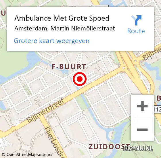 Locatie op kaart van de 112 melding: Ambulance Met Grote Spoed Naar Amsterdam, Martin Niemöllerstraat op 17 juni 2024 15:02