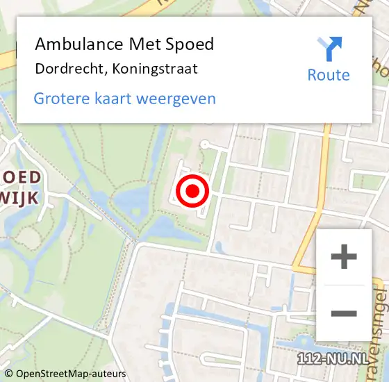 Locatie op kaart van de 112 melding: Ambulance Met Spoed Naar Dordrecht, Koningstraat op 17 juni 2024 15:09