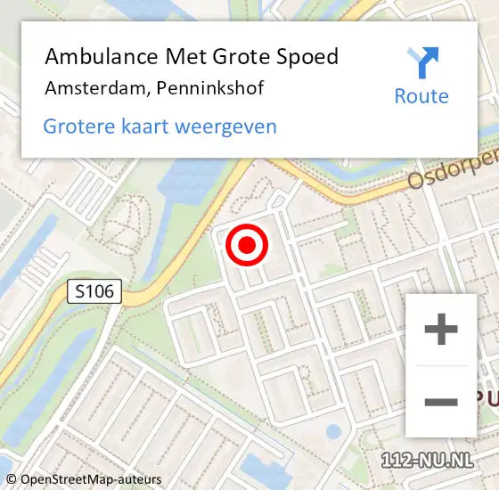 Locatie op kaart van de 112 melding: Ambulance Met Grote Spoed Naar Amsterdam, Penninkshof op 17 juni 2024 15:13
