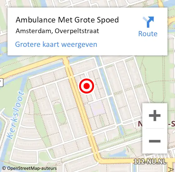 Locatie op kaart van de 112 melding: Ambulance Met Grote Spoed Naar Amsterdam, Overpeltstraat op 17 juni 2024 15:18