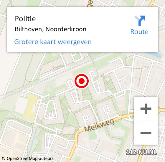 Locatie op kaart van de 112 melding: Politie Bilthoven, Noorderkroon op 17 juni 2024 15:23