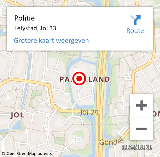 Locatie op kaart van de 112 melding: Politie Lelystad, Jol 33 op 17 juni 2024 15:25