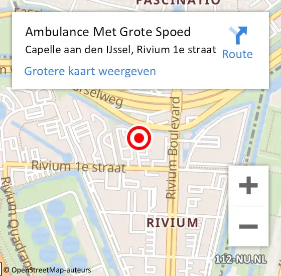 Locatie op kaart van de 112 melding: Ambulance Met Grote Spoed Naar Capelle aan den IJssel, Rivium 1e straat op 17 juni 2024 15:28