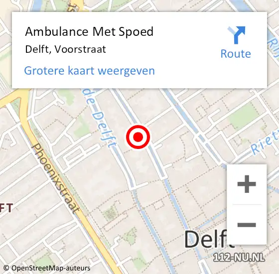 Locatie op kaart van de 112 melding: Ambulance Met Spoed Naar Delft, Voorstraat op 17 juni 2024 15:28