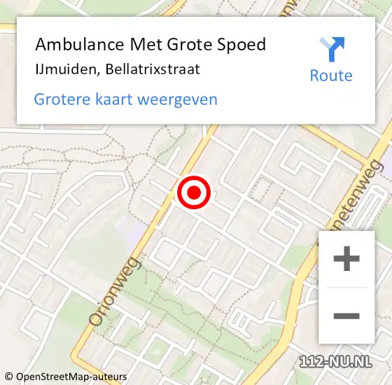 Locatie op kaart van de 112 melding: Ambulance Met Grote Spoed Naar IJmuiden, Bellatrixstraat op 17 juni 2024 15:30