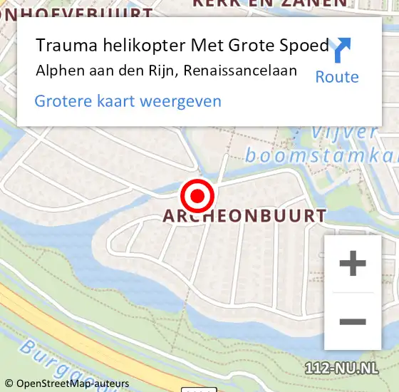 Locatie op kaart van de 112 melding: Trauma helikopter Met Grote Spoed Naar Alphen aan den Rijn, Renaissancelaan op 17 juni 2024 15:31