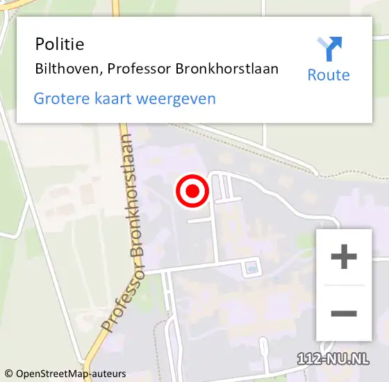 Locatie op kaart van de 112 melding: Politie Bilthoven, Professor Bronkhorstlaan op 17 juni 2024 15:41