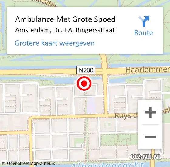 Locatie op kaart van de 112 melding: Ambulance Met Grote Spoed Naar Amsterdam, Dr. J.A. Ringersstraat op 17 juni 2024 15:43