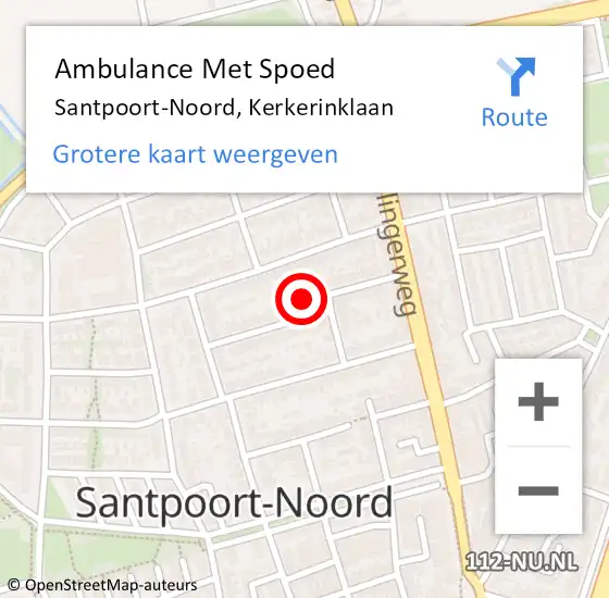 Locatie op kaart van de 112 melding: Ambulance Met Spoed Naar Santpoort-Noord, Kerkerinklaan op 17 juni 2024 15:50