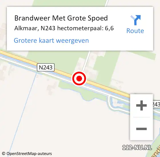 Locatie op kaart van de 112 melding: Brandweer Met Grote Spoed Naar Alkmaar, N243 hectometerpaal: 6,6 op 17 juni 2024 16:14
