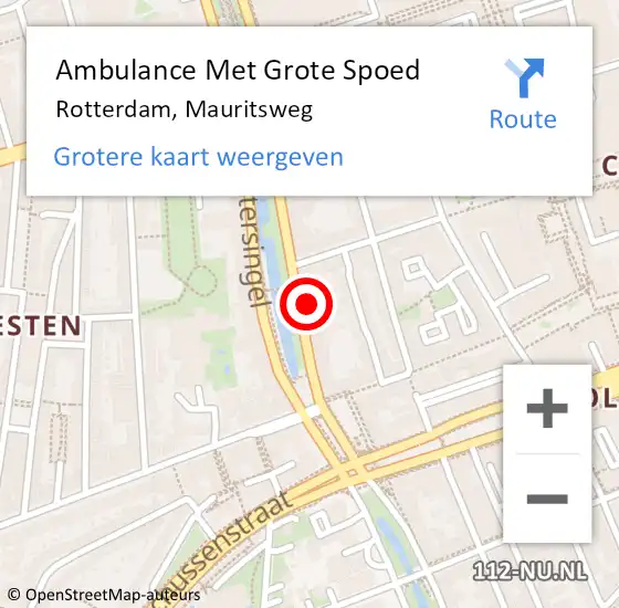 Locatie op kaart van de 112 melding: Ambulance Met Grote Spoed Naar Rotterdam, Mauritsweg op 17 juni 2024 16:25