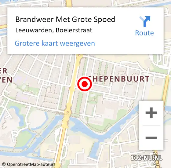 Locatie op kaart van de 112 melding: Brandweer Met Grote Spoed Naar Leeuwarden, Boeierstraat op 17 juni 2024 16:36