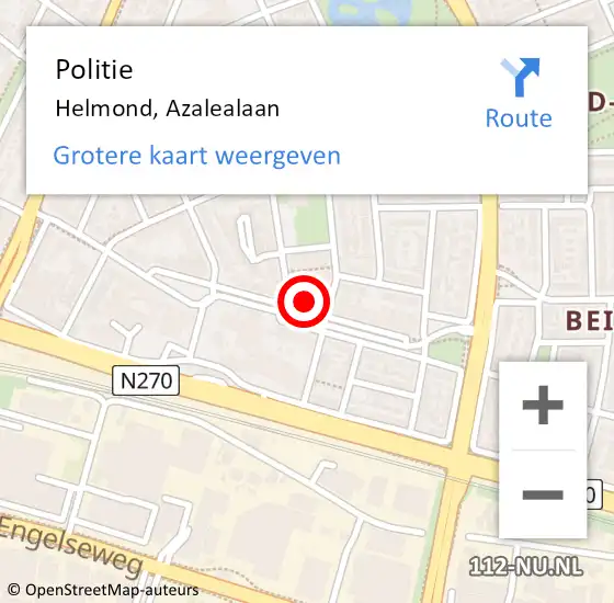 Locatie op kaart van de 112 melding: Politie Helmond, Azalealaan op 17 juni 2024 16:52