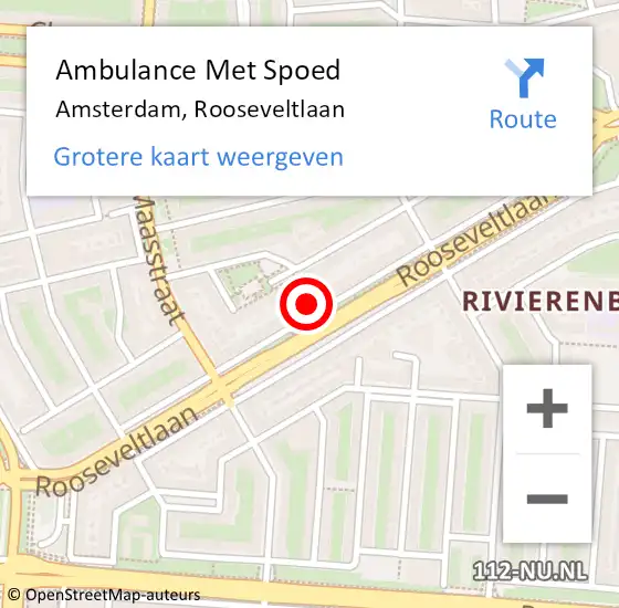 Locatie op kaart van de 112 melding: Ambulance Met Spoed Naar Amsterdam, Rooseveltlaan op 17 juni 2024 16:56