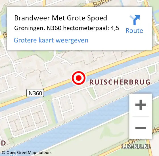 Locatie op kaart van de 112 melding: Brandweer Met Grote Spoed Naar Groningen, N360 hectometerpaal: 4,5 op 17 juni 2024 16:59