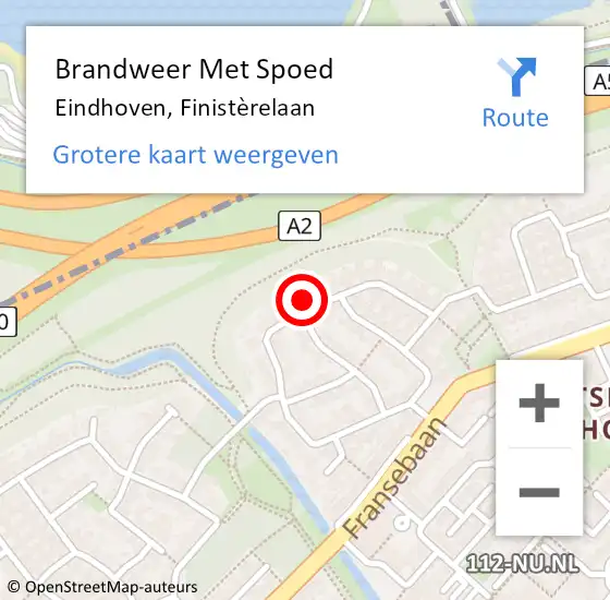 Locatie op kaart van de 112 melding: Brandweer Met Spoed Naar Eindhoven, Finistèrelaan op 17 juni 2024 17:10