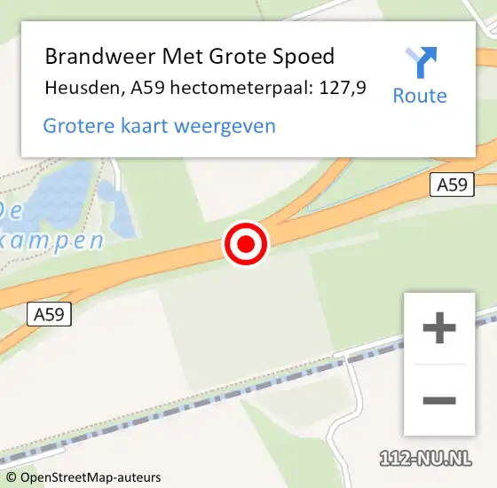 Locatie op kaart van de 112 melding: Brandweer Met Grote Spoed Naar Heusden, A59 hectometerpaal: 127,9 op 17 juni 2024 17:16