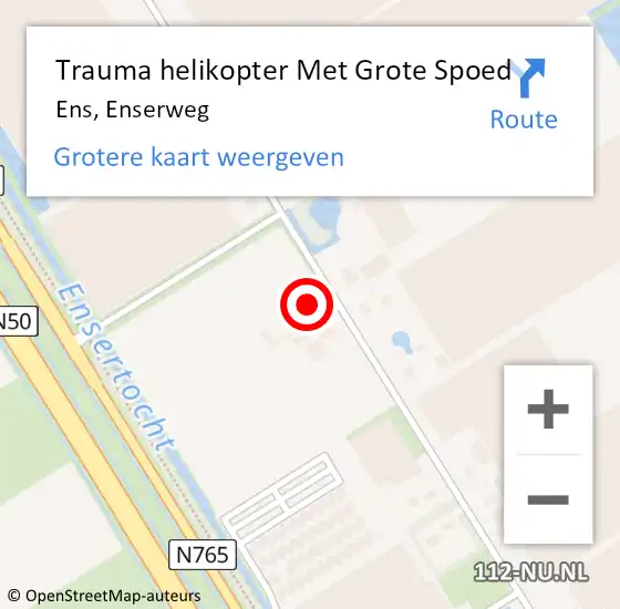 Locatie op kaart van de 112 melding: Trauma helikopter Met Grote Spoed Naar Ens, Enserweg op 17 juni 2024 17:31