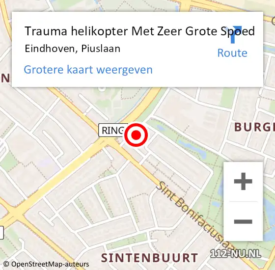 Locatie op kaart van de 112 melding: Trauma helikopter Met Zeer Grote Spoed Naar Eindhoven, Piuslaan op 17 juni 2024 17:37