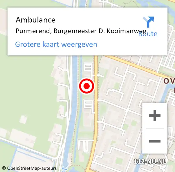 Locatie op kaart van de 112 melding: Ambulance Purmerend, Burgemeester D. Kooimanweg op 17 juni 2024 17:41