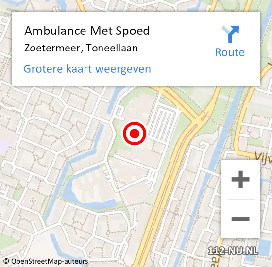 Locatie op kaart van de 112 melding: Ambulance Met Spoed Naar Zoetermeer, Toneellaan op 17 juni 2024 17:46