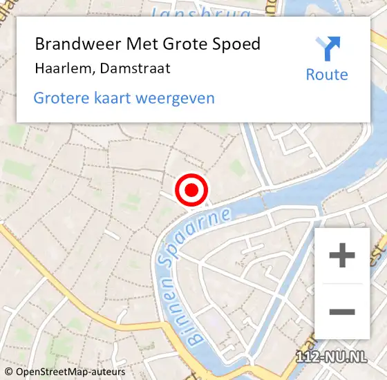 Locatie op kaart van de 112 melding: Brandweer Met Grote Spoed Naar Haarlem, Damstraat op 17 juni 2024 17:46