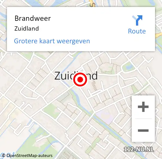 Locatie op kaart van de 112 melding: Brandweer Zuidland op 17 juni 2024 18:00