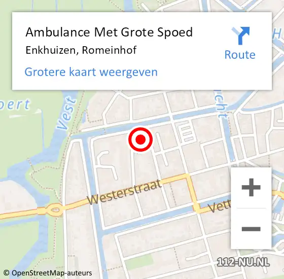 Locatie op kaart van de 112 melding: Ambulance Met Grote Spoed Naar Enkhuizen, Romeinhof op 17 juni 2024 18:07