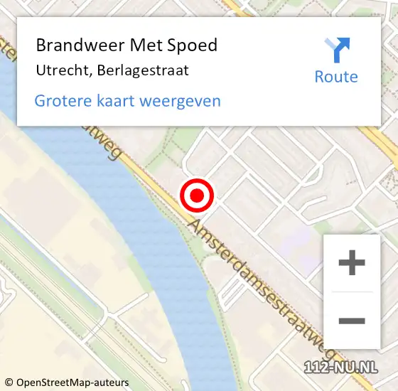 Locatie op kaart van de 112 melding: Brandweer Met Spoed Naar Utrecht, Berlagestraat op 17 juni 2024 18:08