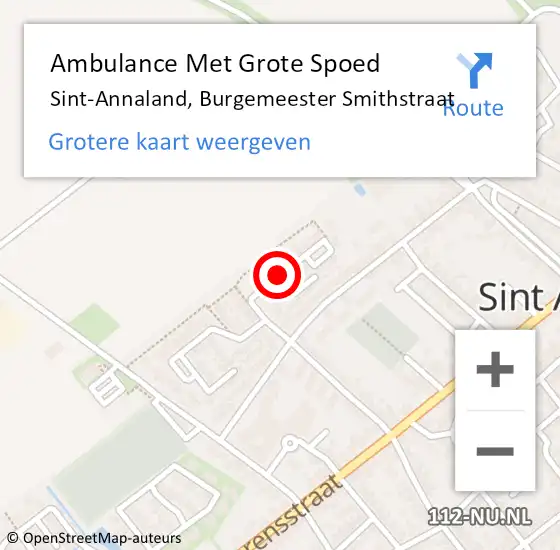 Locatie op kaart van de 112 melding: Ambulance Met Grote Spoed Naar Sint-Annaland, Burgemeester Smithstraat op 9 oktober 2014 19:23