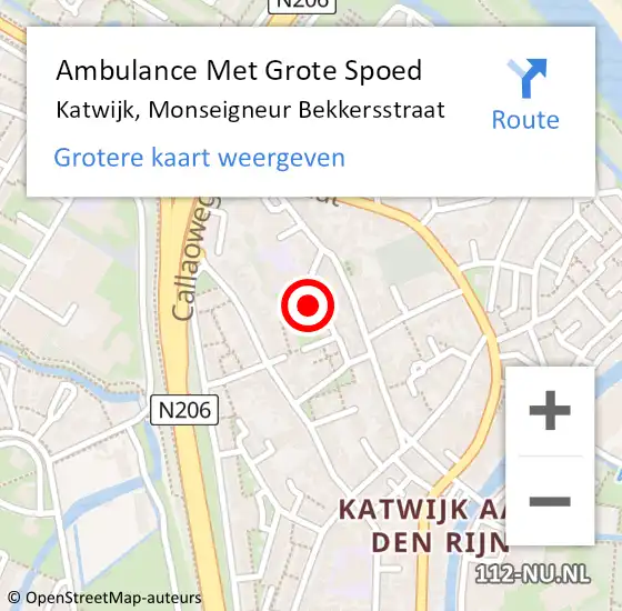 Locatie op kaart van de 112 melding: Ambulance Met Grote Spoed Naar Katwijk, Monseigneur Bekkersstraat op 17 juni 2024 18:50