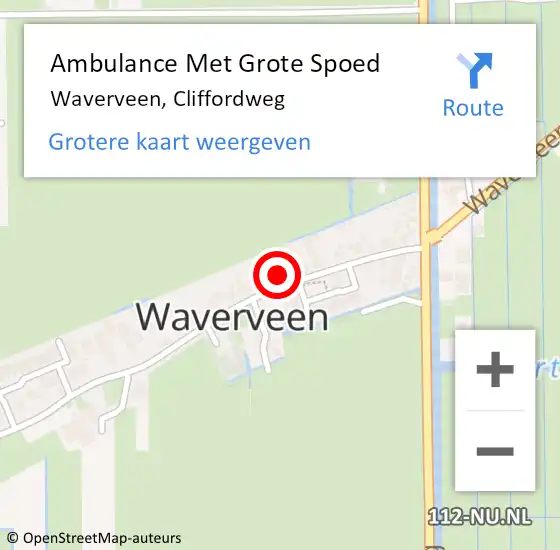 Locatie op kaart van de 112 melding: Ambulance Met Grote Spoed Naar Waverveen, Cliffordweg op 17 juni 2024 18:55