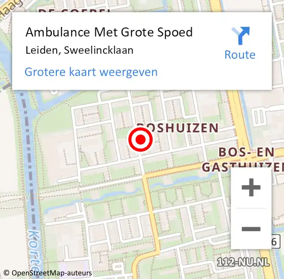 Locatie op kaart van de 112 melding: Ambulance Met Grote Spoed Naar Leiden, Sweelincklaan op 17 juni 2024 19:10