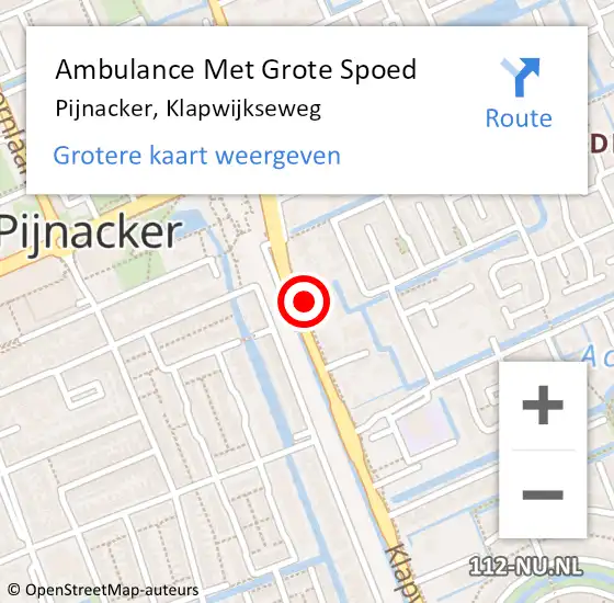 Locatie op kaart van de 112 melding: Ambulance Met Grote Spoed Naar Pijnacker, Klapwijkseweg op 17 juni 2024 19:18