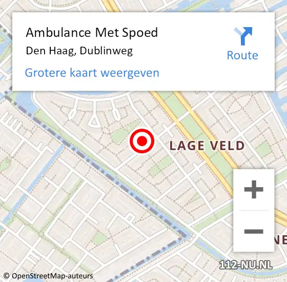 Locatie op kaart van de 112 melding: Ambulance Met Spoed Naar Den Haag, Dublinweg op 17 juni 2024 19:26