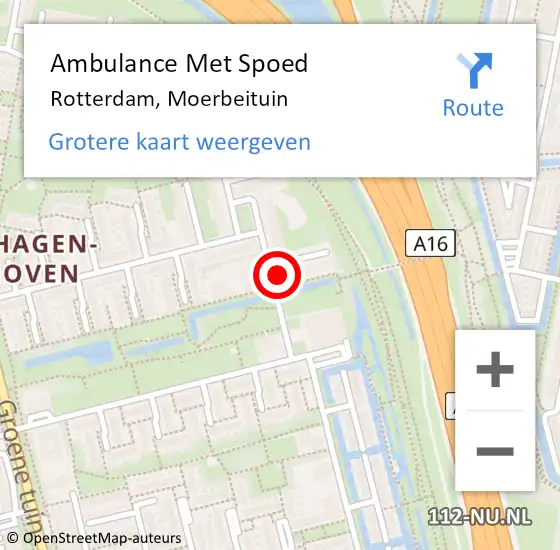 Locatie op kaart van de 112 melding: Ambulance Met Spoed Naar Rotterdam, Moerbeituin op 17 juni 2024 19:37