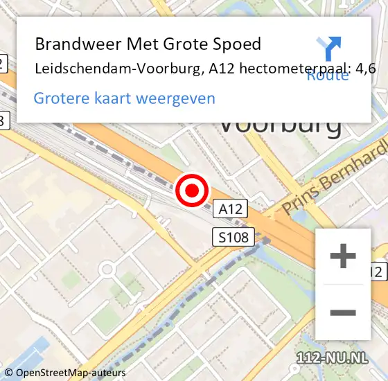 Locatie op kaart van de 112 melding: Brandweer Met Grote Spoed Naar Leidschendam-Voorburg, A12 hectometerpaal: 4,6 op 17 juni 2024 19:40