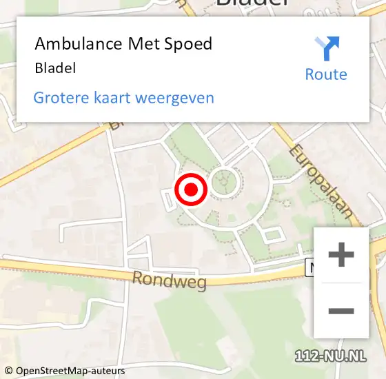 Locatie op kaart van de 112 melding: Ambulance Met Spoed Naar Bladel op 17 juni 2024 19:51