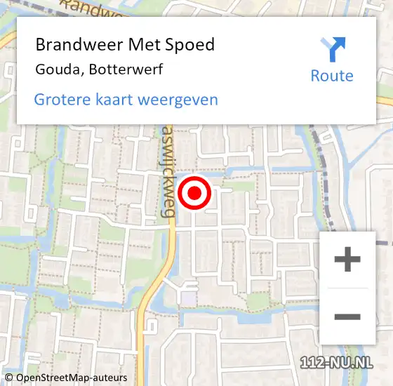 Locatie op kaart van de 112 melding: Brandweer Met Spoed Naar Gouda, Botterwerf op 17 juni 2024 19:58