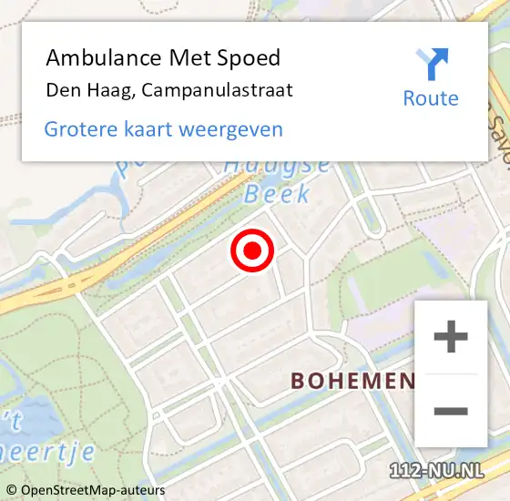 Locatie op kaart van de 112 melding: Ambulance Met Spoed Naar Den Haag, Campanulastraat op 17 juni 2024 20:04