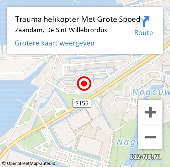 Locatie op kaart van de 112 melding: Trauma helikopter Met Grote Spoed Naar Zaandam, De Sint Willebrordus op 17 juni 2024 20:11