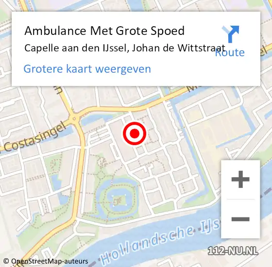 Locatie op kaart van de 112 melding: Ambulance Met Grote Spoed Naar Capelle aan den IJssel, Johan de Wittstraat op 17 juni 2024 20:28